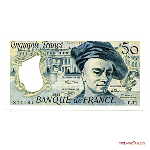 HERMOSO BILLETE FRANCÉS DE 50 FRANCOS DE 1992 EN ALTO GRADO DE CONSERVACIÓN