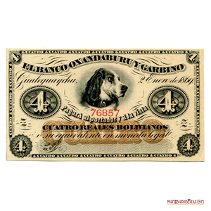 4 REALES BOLIVIANOS DE 1869 DEL BANCO OXANDABURU Y GARBINO DE ARGENTINA