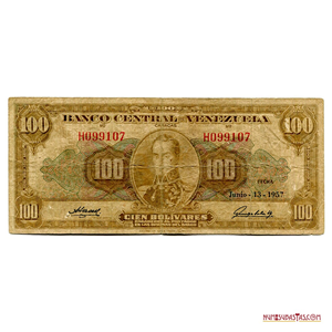 BILLETE DE 100BS DE JUNIO-13-1957 SERIE H6