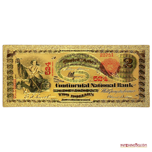 RÉPLICA EN ORO DEL BILLETE DE 2 DÓLARES DE PLATA DE 1875