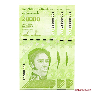 TRIO CONSECUTIVO SERIAL BAJO DE 20.000BS 2019 B00000296 - 297 - 298 