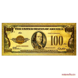 RÉPLICA EN ORO PURO DEL BILLETE CERTIFICADO EN ORO DE 100$ DE 1928 