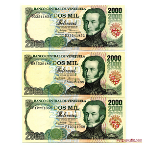 TRES BILLETES DE 2.000BS DE AGOSTO-6-1998 SERIES D8, E8 Y F8