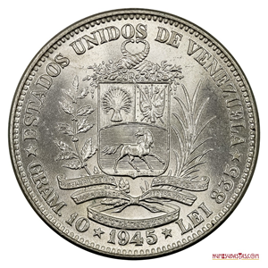 MONEDA DE PLATA DE 2BS DE 1945 EN ALTO GRADO DE CONSERVACIÓN
