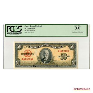 50 PESOS CUBANOS DE 1958 ENCAPSULADOS PCGS VF35