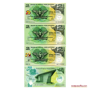 LOTE DE 4 BILLETES DE POLÍMERO DIFERENTES DE 2 KINA DE PAPUA NUEVA GUINEA