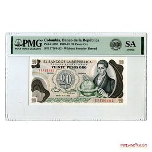 SAMPLE NGC DE LA CONVENCIÓN DE NUMISCOL 2023: 20 PESOS COLOMBIA 1982