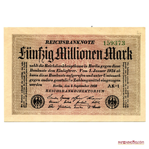 BILLETE INFLACIONARIO ALEMÁN DE 50.000.000 DE MARCOS DEL AÑO 1923