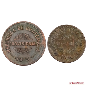 SET CON LAS MONEDAS PROVISIONALES DE GUATEMALA DE 1915. 25 Y 12 ½ CÉNTIMOS