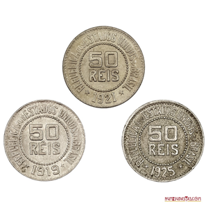 SET DE MONEDAS DE 50 REIS DE 1919, 1921 Y 1925