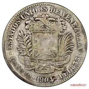 MONEDA DE PLATA DE 2BS ACUÑADA EN EL AÑO 1904, VARIANTE 0 PEQUEÑO, 4 GRANDE