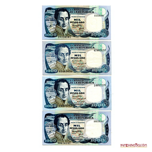 4 FECHAS DIFERENTES DEL 1.000 PESOS DE COLOMBIA, 1984-1992