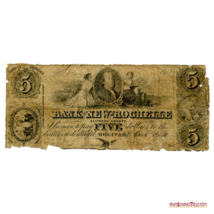 RARO BILLETE DEL CONDADO BOLÍVAR, MISISIPI, 5$ 1850