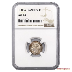 BELLA MONEDA DE 50CTS DE 1888 ENCAPSULADA EN ALTO GRADO NGC MS63