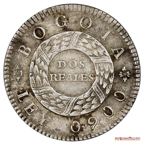 BELLA MONEDA DE PLATA DE 2 REALES DE COLOMBIA DE 1849 EN ALTO GRADO