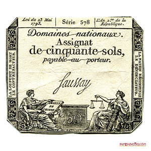 ASIGNADO REVOLUCIONARIO FRANCÉS DE 50 SOLS DEL AÑO 1794