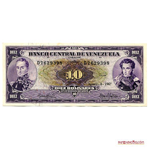 BILLETE DE 10BS DE AGOSTO – 8 – 1967 D7 EN ALTO GRADO DE CONSERVACIÓN