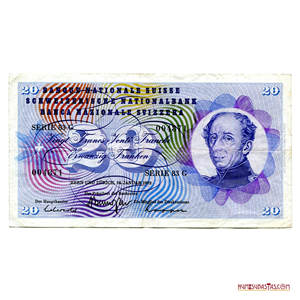 BILLETE DE 20 FRANCOS SUIZOS DE 1972