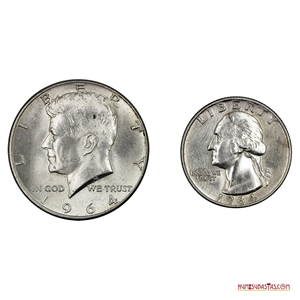 PAREJA DE ½ Y ¼$ DE 1964 DE PLATA EN ALTO GRADO DE CONSERVACIÓN