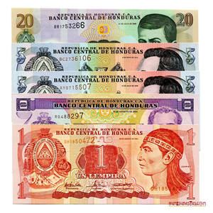 LOTE DE 5 BILLETES DE HONDURAS EN ALTO GRADO, UNO DE ELLOS EN POLÍMERO