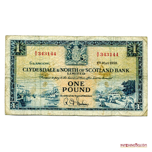 ESCASA LIBRA ESTERLINA DE CLYDESDALE & NORTH OF SCOTLAND BANK 1958