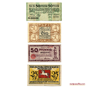 LOTE DE 4 NOTGELD ALEMANES IMPRESOS ENTRE 1917 Y 1921