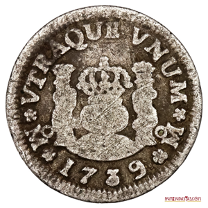 ½ REAL COLUMNARIO DE PLATA ACUÑADO EN MÉXICO EN 1739 MF