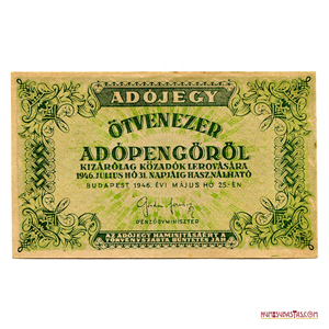 BILLETE PROVISIONAL DE 50.000 ADOPENGO HÚNGARO 1946