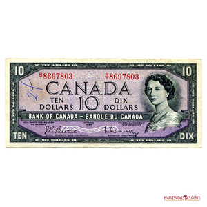 BILLETE DE 10 DÓLARES DE CANADÁ DE 1954 CON EL BUSTO DE ISABEL II