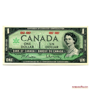 1$ DE 1967 CONMEMORATIVO DE CENTENARIO DE LA CONFEDERACIÓN CANADIENSE.