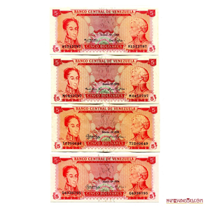 LOTE DE 4 PIEZAS DE 5BS 1969 H7, 1970 M7, 1973 T7, 1974 U7 EN ALTO GRADO