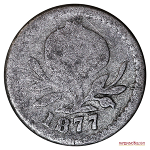 2 ½ CENTAVOS DE PLATA ACUÑADOS EN BOGOTÁ EN 1877