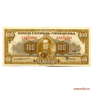 BILLETE DE 100BS DE ENERO-17-1952 C7 EN BUEN GRADO DE CONSERVACIÓN