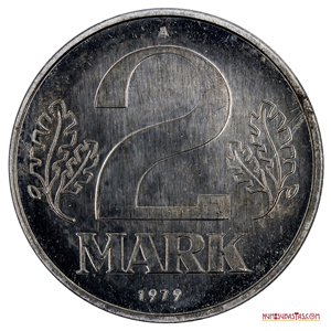 2 MARK DE ALEMANIA ORIENTAL 1979 PROOF, MUY ESCASO
