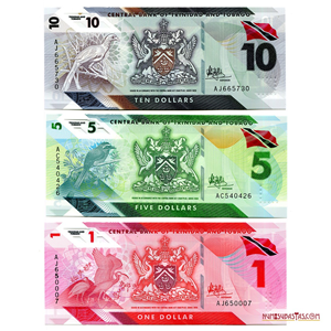 BILLETES DE POLÍMERO DE 10, 5 Y 1$ DE 2020 DE TRINIDAD Y TOBAGO EN ALTO GRADO DE CONSERVACIÓN