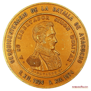MEDALLA CONMEMORATIVA DEL SESQUICENTENARIO DE LA BATALLA DE AYACUCHO CON ERRORES