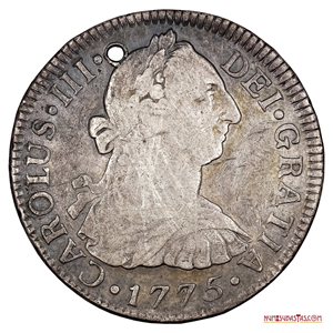2 REALES DE PLATA DE 1775 ACUÑADOS EN LA REAL CECA DE MÉXICO