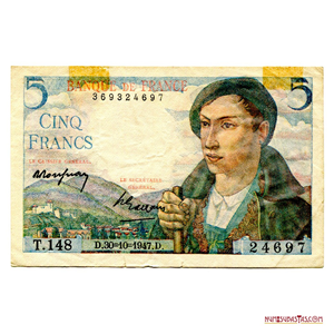 BILLETE DE 5 FRANCOS FRANCESES DEL AÑO 1947