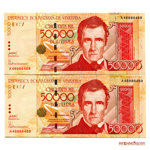 PAREJA CONSECUTIVA DE 50.000BS DEL 29 DE SEPTIEMBRE DE 2005 A8
