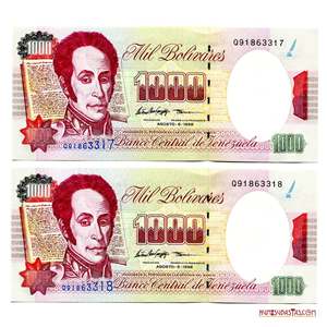 PAREJA CONSECUTIVA DE 1.000BS DE AGOSTO – 6 – 1998 SERIE Q8 EN ALTO GRADO DE CONSERVACIÓN