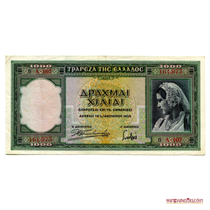 HERMOSO BILLETE GRIEGO DE 1.000 DRACMAS DEL AÑO 1939