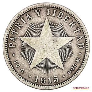 MONEDA DE PLATA CUBANA DE 40 CENTAVOS DEL AÑO 1915 