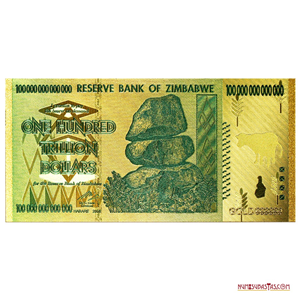 RÉPLICA DE ORO DEL BILLETE DE 100.000.000.000.000 DÓLARES DE ZIMBADWE DEL 2006