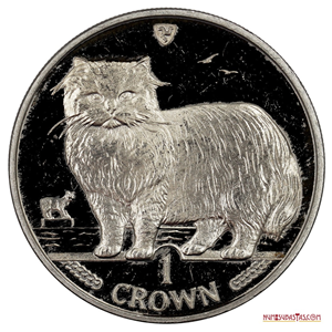 CORONA DE ISLA DE MAN DE 1989 CON EL GATO PERSA