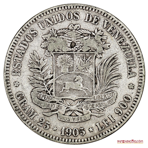 ATRACTIVO FUERTE DE PLATA O MONEDA DE 5BS DE 1905
