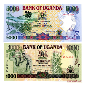 HERMOSA PAREJA DE BILLETES DE UGANDA: 5.000 Y 1.000 SHILLINGS EN ALTO GRADO DE CONSERVACIÓN