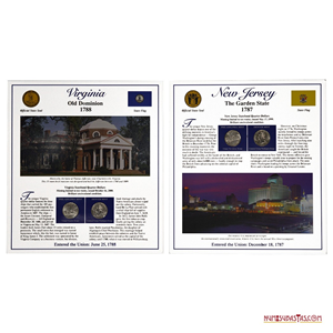 ¼$ DE VIRGINIA Y NEW JERSEY EN PRESENTACIÓN CON ESTAMPILLAS, CECAS FILADELFIA Y DENVER