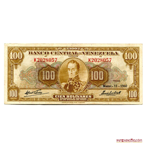 BILLETE DE 100BS DE MARZO-11-1960 SERIE K7