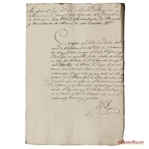 CARTA DE JOSÉ GABRIEL LUGO DE LA ORDEN DE LIBERTADORES, CERTIFICANDO QUE CONOCÍA AL CABO DOMINGO PERES. OCUMARE, 1824.