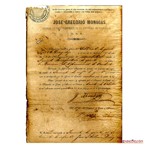 DOCUMENTO DE JOSÉ GREGORIO MONAGAS COMO PRESIDENTE DE VENEZUELA, CARACAS, 1854.
